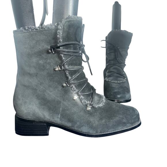 AJ Valenci Valencia black Suede Shearling Lace-Up Ankle Boots Women’s 8W wide - Picture 1 of 12